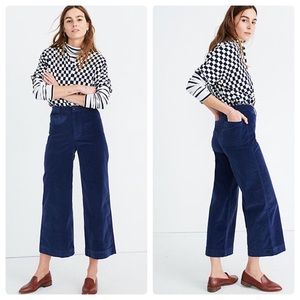 {NWT Madewell blue velvet wide leg pants}